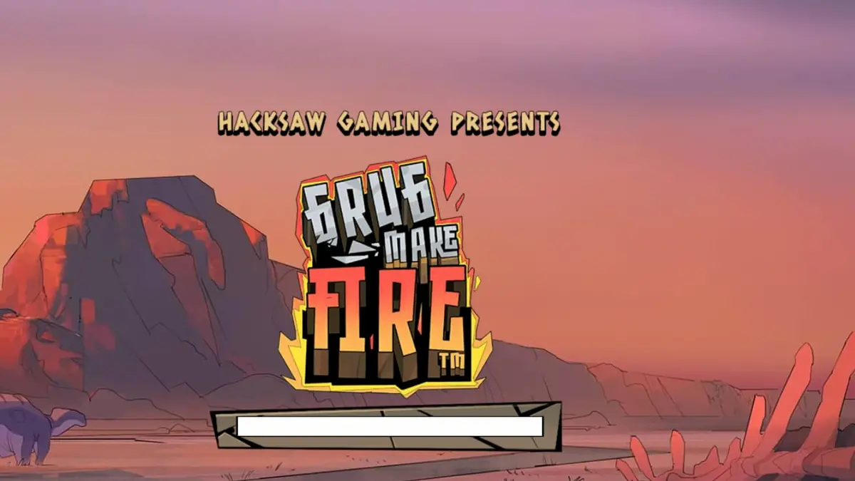 Tampilan visual slot Grug Make Fire dengan karakter utama manusia gua dan latar belakang prasejarah yang membara.